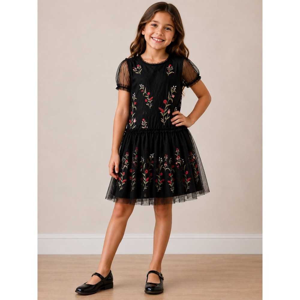Girls Gothic Cottagecore Floral dress Embroidered Tulle BCBG Size 7 Party